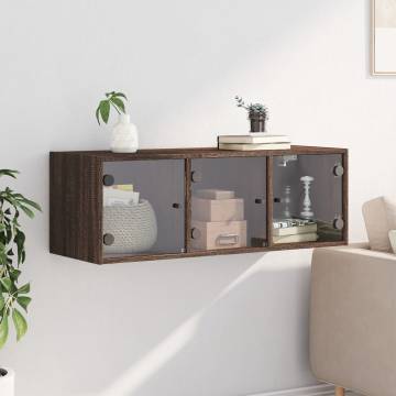 Wall Cabinet with Glass Doors - Brown Oak 102x37x35 cm