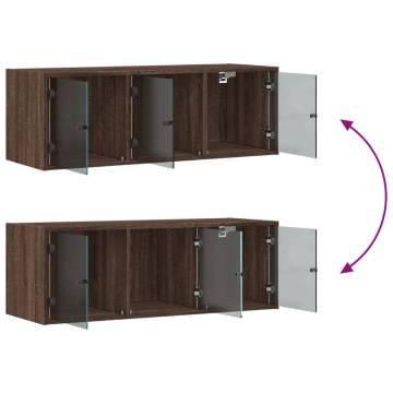 Wall Cabinet with Glass Doors - Brown Oak 102x37x35 cm