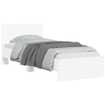 White Bed Frame with Headboard & LED Lights - 90x190 cm Single