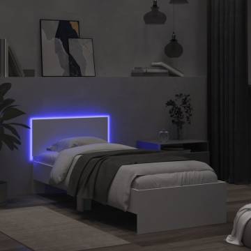 Stylish Bed Frame with Headboard & LED Lights - White 75x190 cm