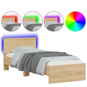 Stylish Bed Frame with LED Lights - Sonoma Oak, Small Single