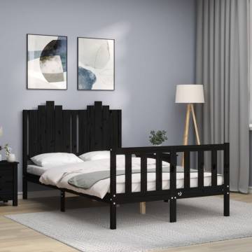 Small Double Black Bed Frame with Headboard - Solid Wood