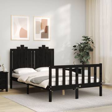 Small Double Black Bed Frame with Headboard - Solid Wood