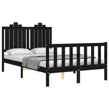 Small Double Black Bed Frame with Headboard - Solid Wood