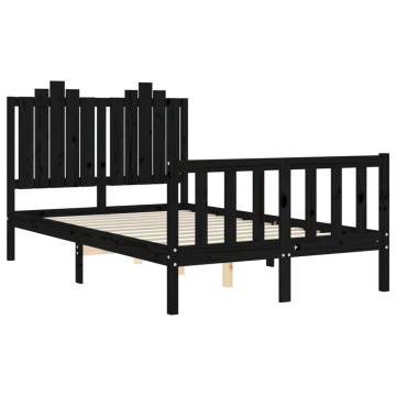 Small Double Black Bed Frame with Headboard - Solid Wood