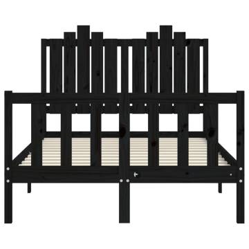 Small Double Black Bed Frame with Headboard - Solid Wood