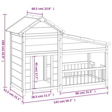 Dog Kennel Brown 143x60.5x109 cm - Solid Pine Wood