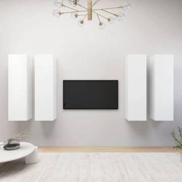 Stylish 4 pcs White TV Cabinets | Engineered Wood | Hipomarket