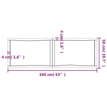 Untreated Solid Wood Live Edge Table Top - 160x50x(2-6) cm