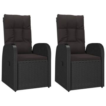 Reclining Garden Chairs with Cushions - 2 pcs Black Poly Rattan