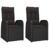 Reclining Garden Chairs with Cushions - 2 pcs Black Poly Rattan