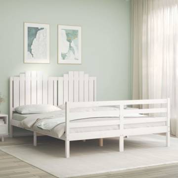 White King Size Bed Frame with Headboard - Solid Pine Wood