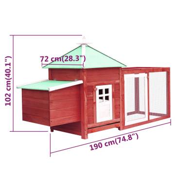 Chicken Coop with Nest Box Red – Solid Firwood 190x72x102 cm