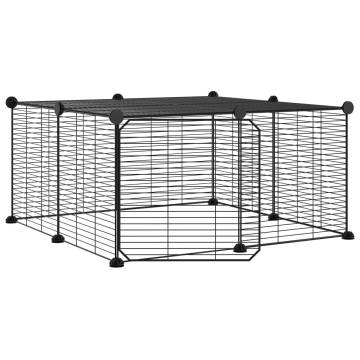 12-Panel Pet Cage with Door - Black Steel 35x35 cm | HipoMarket