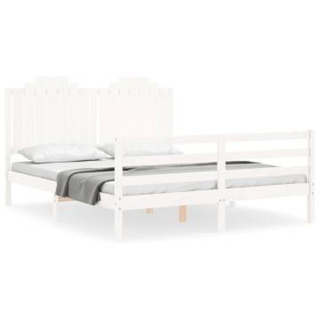 White King Size Bed Frame with Headboard - Solid Pine Wood