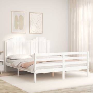 White King Size Bed Frame with Headboard - Solid Pine Wood