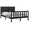 Black Double Bed Frame with Headboard | Solid Pine Wood