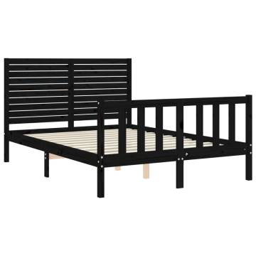 Black Double Bed Frame with Headboard | Solid Pine Wood