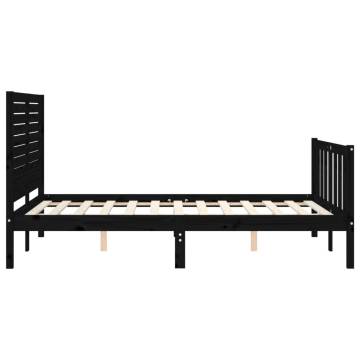 Black Double Bed Frame with Headboard | Solid Pine Wood