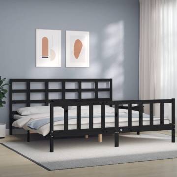 Solid Wood Super King Bed Frame with Headboard - Black 180x200 cm