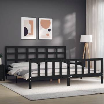 Solid Wood Super King Bed Frame with Headboard - Black 180x200 cm