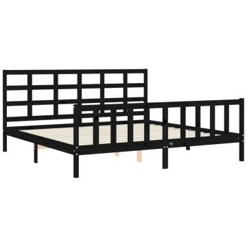 Solid Wood Super King Bed Frame with Headboard - Black 180x200 cm