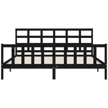 Solid Wood Super King Bed Frame with Headboard - Black 180x200 cm