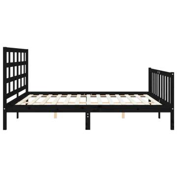 Solid Wood Super King Bed Frame with Headboard - Black 180x200 cm