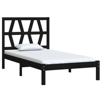 Solid Wood Pine Bed Frame - Black 75x190 cm Small Single