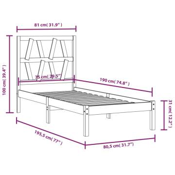 Solid Wood Pine Bed Frame - Black 75x190 cm Small Single