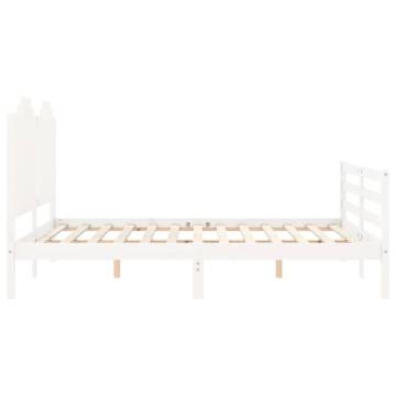 White King Size Bed Frame with Headboard - Solid Pine Wood