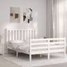 White Double Bed Frame with Headboard - Solid Pine Wood