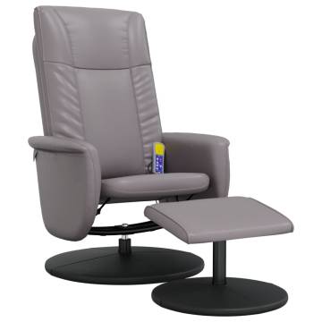 Comfortable Grey Faux Leather Massage Recliner Chair with Footstool