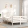 White Double Bed Frame with Headboard - Solid Pine Wood