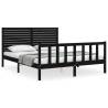 Black Bed Frame with Headboard 160x200 cm - Solid Wood Durable