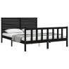 Black Bed Frame with Headboard 160x200 cm - Solid Wood Durable