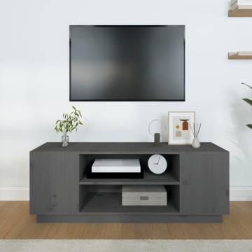 Elegant Grey TV Cabinet - Solid Pine Wood, 110x35x40.5 cm