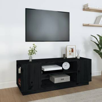 TV Cabinet Black - Solid Pine Wood - 110x35x40.5 cm