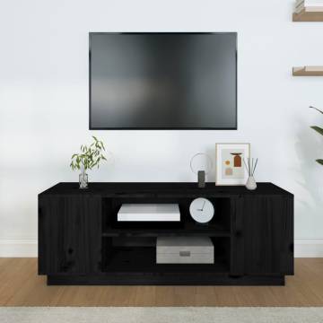 TV Cabinet Black - Solid Pine Wood - 110x35x40.5 cm