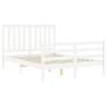 White Double Bed Frame with Headboard - Solid Pine Wood