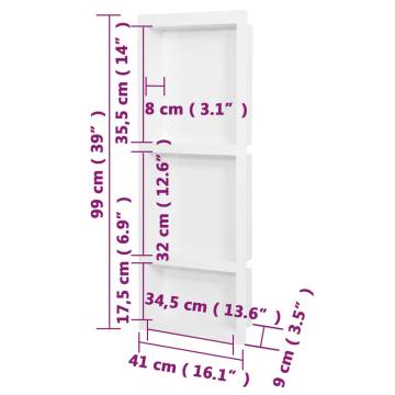 Shower Niche with 3 Compartments - Matt White 41x99x9 cm