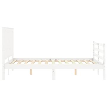 White Double Bed Frame with Headboard - Solid Pine Wood