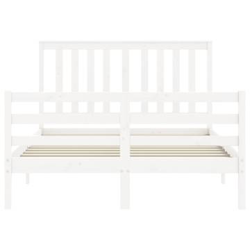 White Double Bed Frame with Headboard - Solid Pine Wood