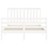 White Double Bed Frame with Headboard - Solid Pine Wood