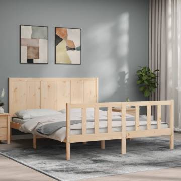 King Size Solid Wood Bed Frame with Headboard - Hipomarket