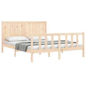 King Size Solid Wood Bed Frame with Headboard - Hipomarket