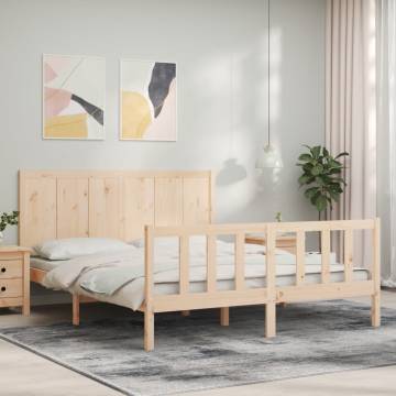 King Size Solid Wood Bed Frame with Headboard - Hipomarket