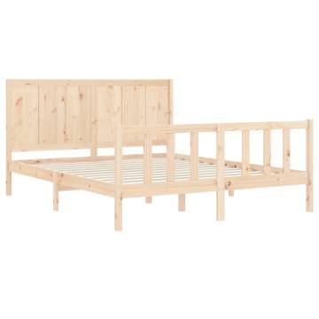 King Size Solid Wood Bed Frame with Headboard - Hipomarket