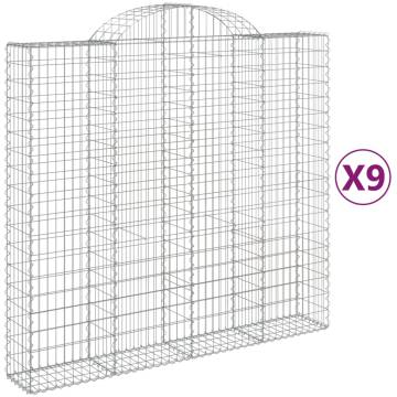 Arched Gabion Baskets - 9 pcs Galvanised Iron | Hipomarket