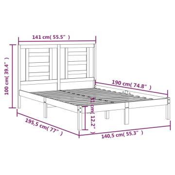 Grey Solid Wood Pine Bed Frame - 135x190 cm Double